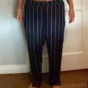 Anthropologie Navy and White Cropped Pants with Pinstripes and Red piping